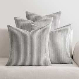 MIULEE Set of 4 Corduroy Cushion Covers Soft Decorative Square Throw Pillow Covers for Cushion Soft Pillowcase Striped Corduroy Cushion Covers Pack of four for Home decor Sofa 16x16inch Light Gray