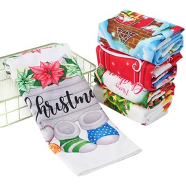 BRTNUP Christmas Towels, 5 Pieces Christmas Kitchen Dish Towel Set Hand Towels Sets Holiday Tea Towels for Christmas Home Kitchen Decoration (40x60 cm)