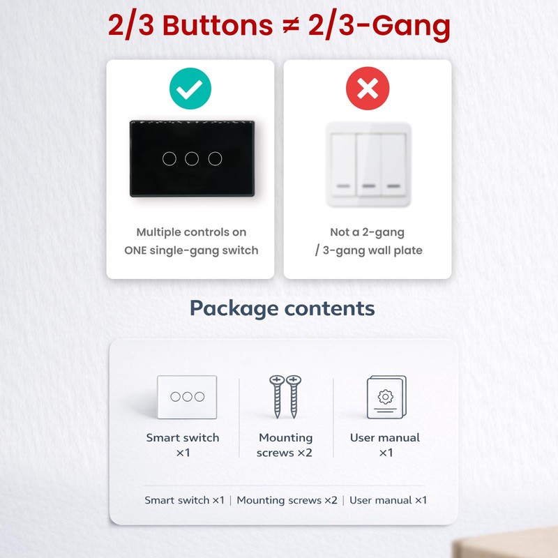 LOUYSGEN Smart Light Switch,3-Button,Aluminum Frame, Neutral Required,2.4GHz, Tuya Smart Life
