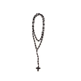 Caiyao Lightweight Catholic Knotted Rosary Cross Long String Necklace for Women Durable Braided Long Knotted Cord Rope Strand Twine Cross Spiritual Necklace-Black