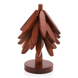 Tree Shaped Trivet Stack Set, 7.7 Inch Diameter 4 Layers 1 Stand Wooden Trivets Coaster for Hot Dishes Stackable Wood Potholders for Christmas Countertop Decorative Placemats Pads for Kitchen