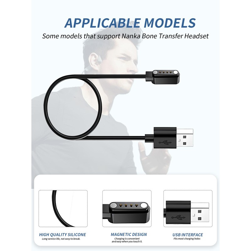 (2 Pack) Charging Cable for Voistek Bone Conduction Headphones, Magnetic