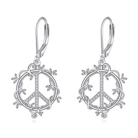 JBAERD Peace Sign Earrings Sterling Silver Peace Sign Dangle Earrings Hippie Peace Sign Jewelry Gifts for Women