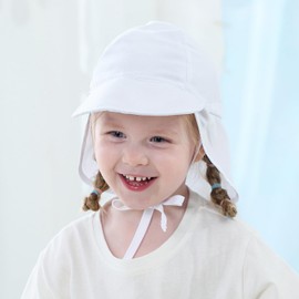 Baby Cotton Sun Hat Toddler Summer Beach Hat UPF50+ Sun UV Protection Hat Kids Soft Sun Hat Flap Neck Protection Children Adjustable Sun Visor Cap with Chin Straps for Girls Boys 6-24 Months