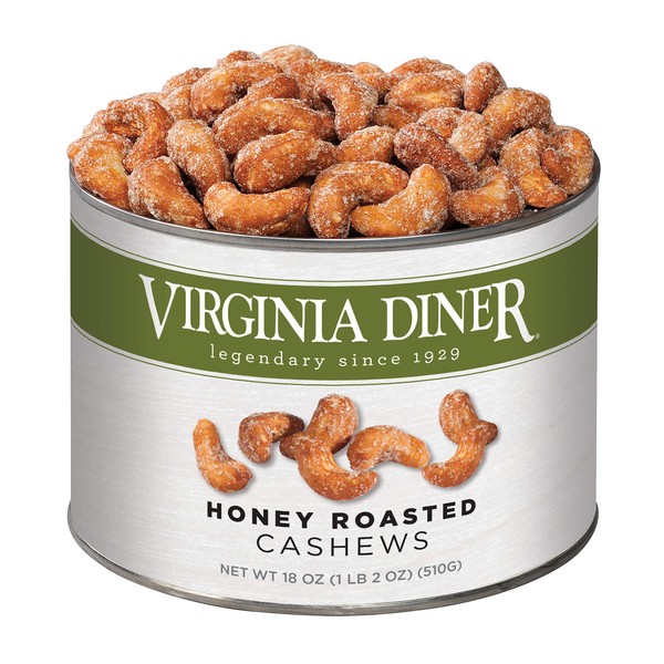Virginia Diner - Gourmet Natural Jumbo Honey Roasted Cashews, 18 Ounce Tin