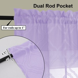 Lecloud Cortinas Transparentes Wasa Morado Claro (2 Paneles), Cortas de Jacquard de 114 Cm de Largo, Que Filtran La Luz para Cocina Y Dormitorio, 106 Cm de Ancho X 114 Cm de Largo