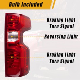Boine Left Driver Side Tail Light Compatible With 2019-2024 Chevy Silverado 1500 2500HD 3500HD NON-LED Model Rear Light Housing - Bulb and Harness Included (Halogen Type, Left Driver Side)