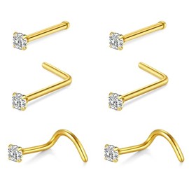 VFUN 20g Nose Stud 7mm Bar Length Stright Bar Screw and L Bend Shape Clear Diamond Cz Nose Studs Nose Piercings Jewellery Silver Gold