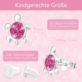 JAYARE Girls' Turtle Earrings 925 Sterling Silver Glitter Stud Earrings Turtle Children's Earrings Girls Earrings Children's Jewellery, Sterling Silver, Crystal