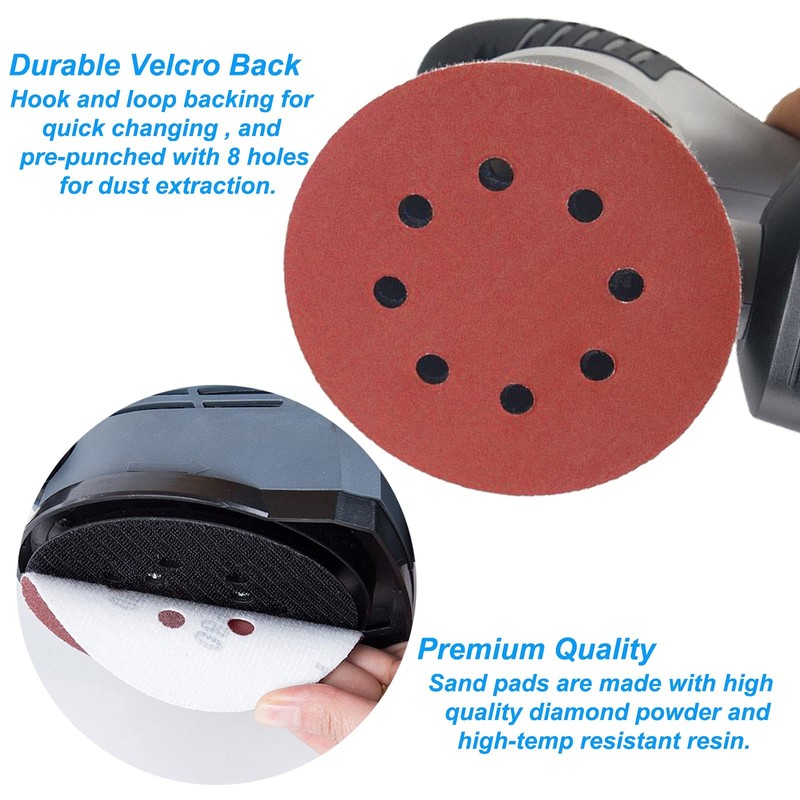 50 Pcs 125mm Sanding Discs Pads, Premium 8 Hole 120