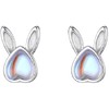 1Pair Silver Bunny Rabbit Stud Earrings for Women Cute Opal
