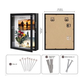 Muzilife 11x14 Shadow Box Picture Frame - 2.16" Interior Deep Wood & Glass Display Case Ready to Hang Memory Box Baby Sports Memorabilia, Pins, Awards, Tickets, and Photos (Black)