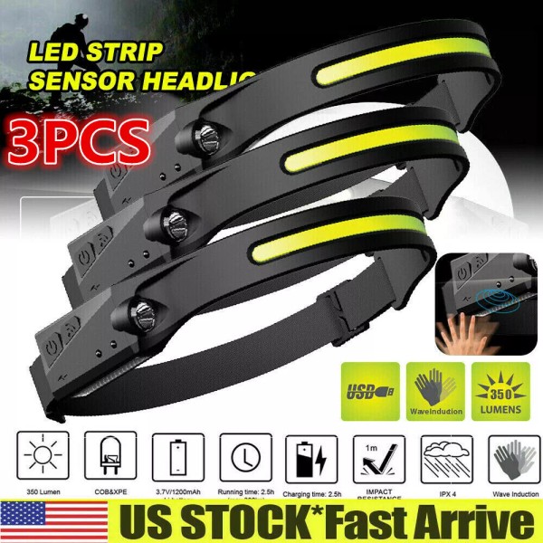 Unbranded LED COB Motion Sensor Headlamp USB Rechargeable Band Headlight