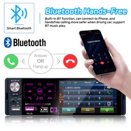 Hikity RDS Car Radio 1 DIN Bluetooth Hands-Free Kit 4.1 Inch Screen Touch Display with FM AM USB AUX TF MP5 for Android/iOS Car Radio Reversing Camera Microphone