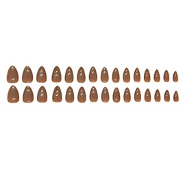 Fall Almond Press on Nail Medium Pure Brown Fake Nail 24Pcs False Nail for Women Girls Flower Glue on Nail Suitable for Autumn