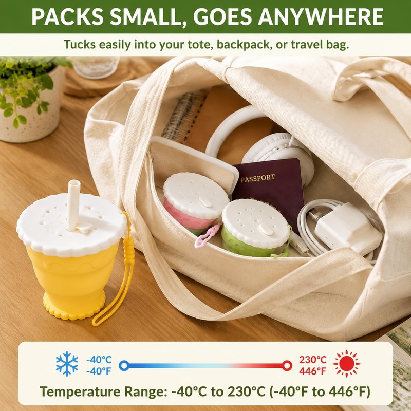 3 Pack Foldable Travel Cup, Cookie Shaped Collapsible Silicone Travel