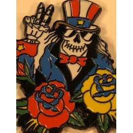 Grateful Uncle Sam Roses Peace Fingers LAPEL HAT PIN Brooch Hippy Alloy Enamel Psychedelic LSD Funny Trippy quality durable strong post pinbacks new unopened in original bag novelty fun shakedown street lot pin grateful deadhead cartoons silly