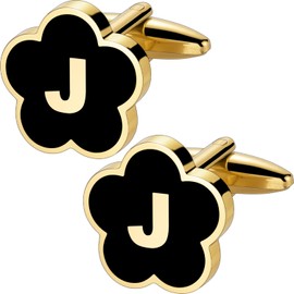 XXKOTWA Gold Initail Cuff Links for Mens French Cuff Drsee Shirts,26 Alphabet Stainless Steel Cufflinks for Men, Business Wedding Shirts J