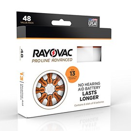 Rayovac Mercury Free Proline Advanced Size 13 Hearing Aid Batteries, Total of 48 Batteries