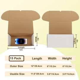 WIFTREY 12x6x6 White Shipping Boxes pack of 15, Corrugated Cardboard Boxes 12 x 6 x 6 for Packaging Small Business, Moving, Mailing