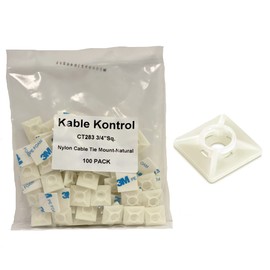 Kable Kontrol Zip Tie Mounts, 3/4” Sq, Natural White, 100 Pcs, Adhesive Backed Multi-Purpose Mounting Squares Nylon Cable Tie Wrap Anchor Pads for Cable Management