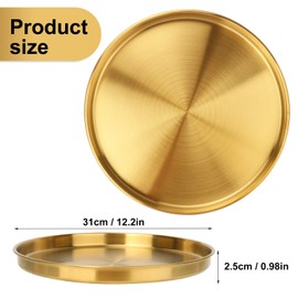 Biugaaufai 5 Pcs 12 Inch Gold Round Serving Tray, Stainless Steel Decorative Table Trays, Brushed Brass Finish, Multi-Functional for Home, Kitchen, and Vanity