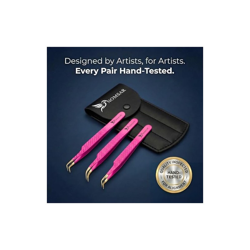 Professional Eyelash Tweezers, Precision Tweezers with Curved Fiber Tip, Eyelash