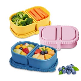 Msiud 3 Packs Silicone Snack Containers with Lids, Leakproof Box for Lunch