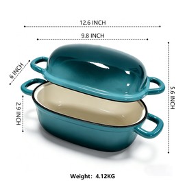 Davnjcka Enamelled Cast Iron Bread Loaf Pot, Non Stick Dutch Oven for Bread Baking, Oven Safe (Peacock Blue, 3 Quarts)