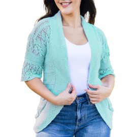 Loxdonz - Cárdigan corto de punto de ganchillo para mujer, Agua, X-Large