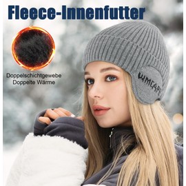 Wmcaps Men's Winter Hat with Ear Flaps, Warm Winter Hat with Ear Warmers, Fleece Lined Knitted Hats, Wool Hat for Men, Women, Gifts for Friends and Family, lightgrey