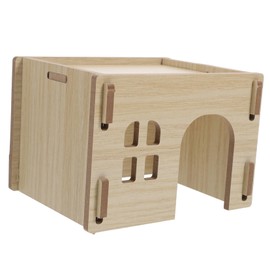 COLLBATH Wooden Hamster Hideout House Secure Small Animal Habitat with Feeding Area Watering Platform for Guinea Pig Chinchilla Rabbit Easy to Clean Portable