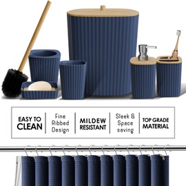 Clara Clark Clara Clark Bathroom Accessories Set - Navy Bathroom Set, Bathroom Sets with Shower Curtain and Rugs, 22PC Shower Curtain Set with Bathroom Trash Can