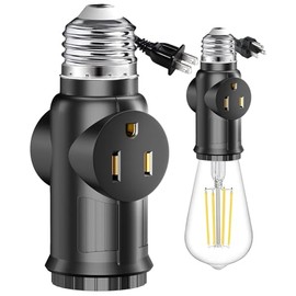 SerBion 3 Prong Light Socket Adapter, Polarized Light Bulb Outlet Socket Adapter, Black, 1