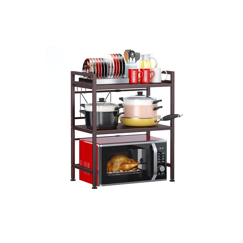 PUSDON Microwave Oven Rack, Adjustable Heavy Duty 3-Tier Shelf with