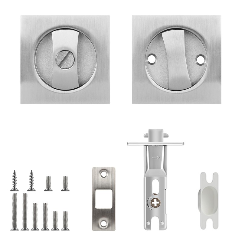 Aglehome Square Pocket Door Lock, Satin Nickel Contemporary Privacy Pocket