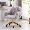 SSLine Faux Fur Vanity Chair Modern Grey Furry Makeup Desk