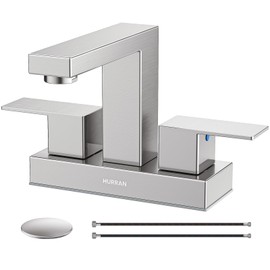 Bathroom Sink Faucet, Hurran 4 inch Brushed Nickel Bathroom Faucets for Sink 3 Hole with Pop-up Drain and Supply Lines, Stainless Steel 2-Handle Lead-Free Faucet for Vanity RV Restroom