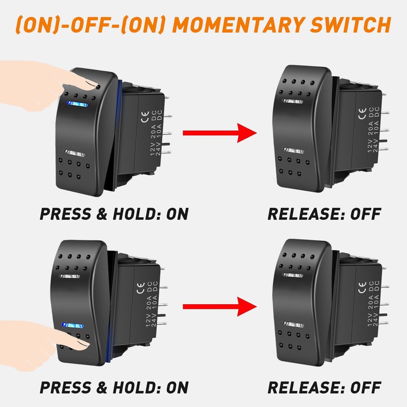Nilight Momentary Rocker Switch (ON)-Off-(ON) Toggle Switches DPDT 7Pin 12V