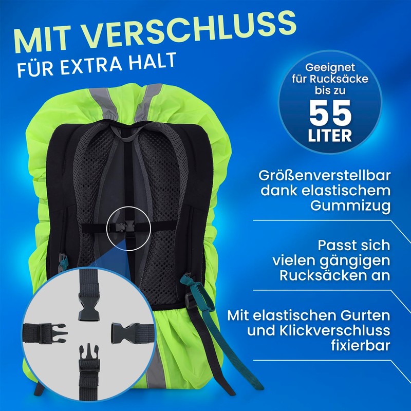 FLEXEO Rain Cover Backpack Cover with Reflectors (42-55L) in Yellow,