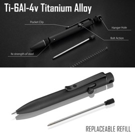 KeyUnity KP04BK Bolt Action Ballpoint Pen with Clip Titanium Alloy EDC Pocket Pen Retractable Metal Ballpoint Pen for Daily Carry