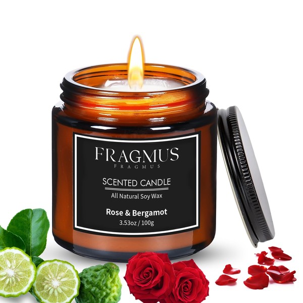 FRAGMUS Scented Candles Rose Bergamot Scents, Romantic Candles Gift for Women, Aromatherapy Jars Fall Candle (3.5 OZ)