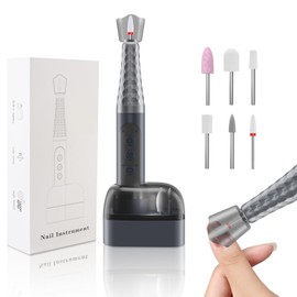 Cordless Electric Nail File with Safety Pause Function,FyndAna Portable Nail Drill Set for Crystal Gel Dip Powder Nails,Rechargeable Manicure Pedicure Tools Polish Set,Grey