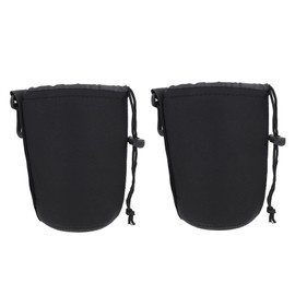 SHOWERORO 2pcs Camera Lens Bag Camera Lenses Neoprene Pouch for Camera Lens Drawstring Lens Case Lens Pouch Bag Neoprene Camera Lens Protective Case Black Large Box Bag Neoprene Lens Case