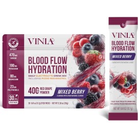 VINIA Resveratrol Electrolyte Hydration Powder Mix Mixed Berry Flow& Circulation