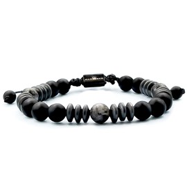 NVR GVN Mens Beaded Bracelet - Mens Jewelry, Black Onyx, Hematite and Spectrolite Bracelet, Black Bracelet for Men (Dark Matter 8mm)