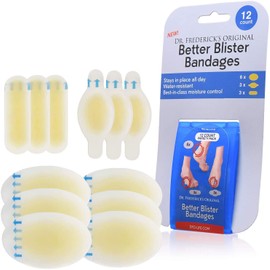 Dr. Frederick's Original Better Blister Bandages - 12 ct Variety - Waterproof Hydrocolloid Bandages for Foot, Toe, Heel Blister Prevention & Recovery - Blister Pads