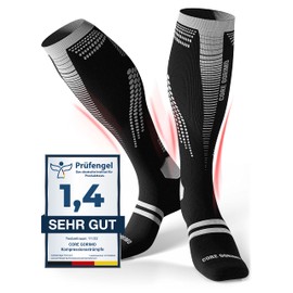 CORE GORIMO - Compression Stockings Sports - Breathable - Support Stockings & Thrombosis Stockings Men and Women for Sports, Flight and Standing Occupations (Black/White, 39-42)