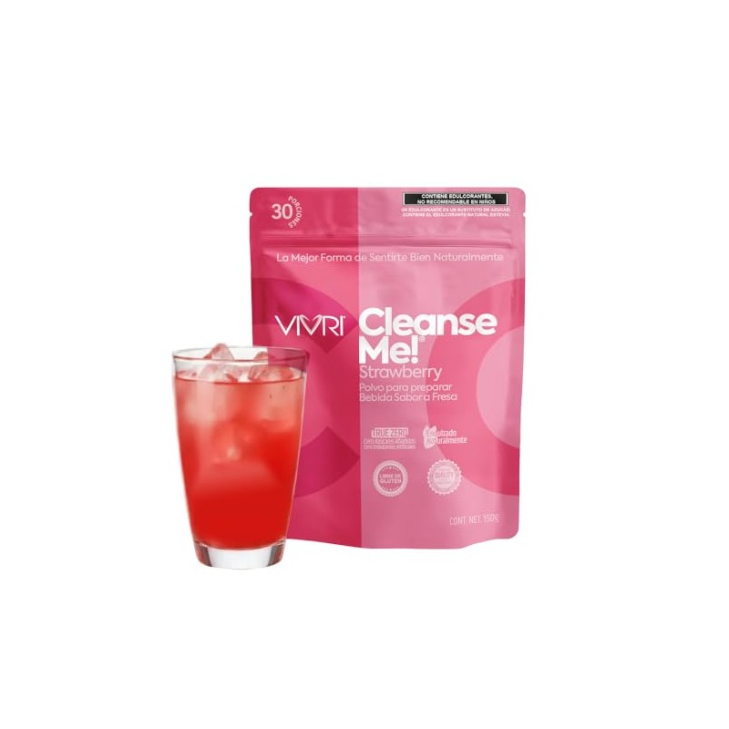 VIVRI Cleanse Me! Bebida Digestiva Fresa con Prebióticos 30 Porciones