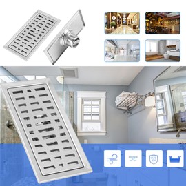 Rectangle Stainless Steel Floor Drain Bathroom Shower Drain Protector Kitchen Waste Water Grate Strainer 20x10x7cm